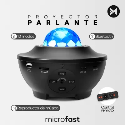 Lámpara Proyector Marino Galaxia Parlante Bluetooth Control